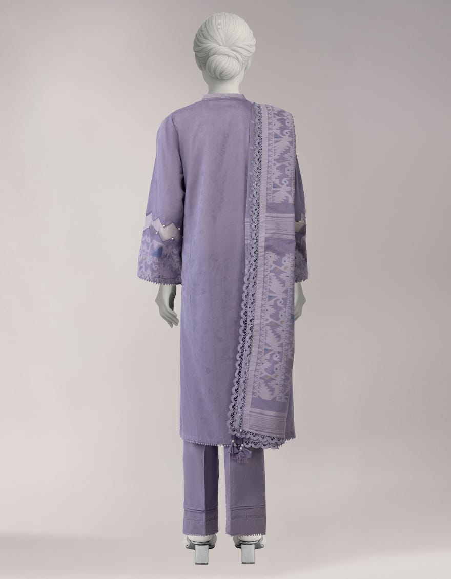 PURPLE JACQUARD SHIMMER UNSTITCHED 3PC
