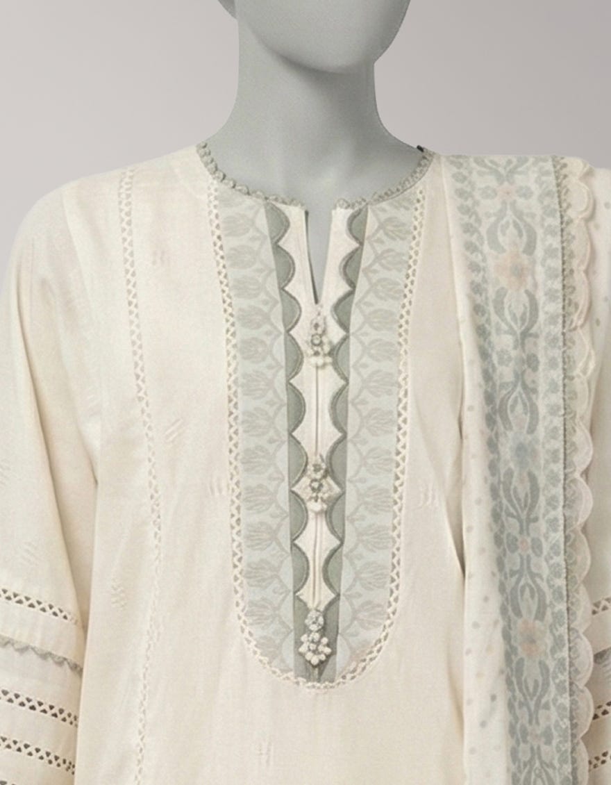 OFF WHITE JACQUARD SHIMMER UNSTITCHED 3PC