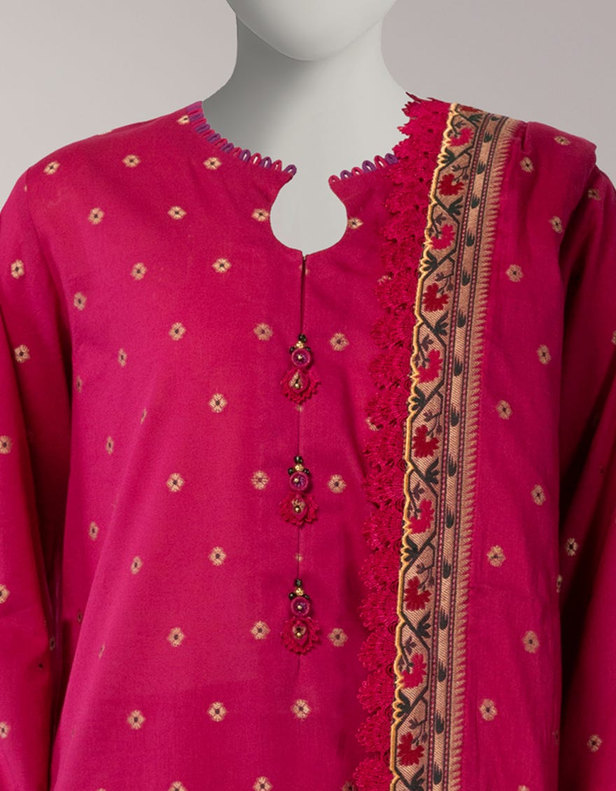 PINK JACQUARD SHIMMER UNSTITCHED 3PC