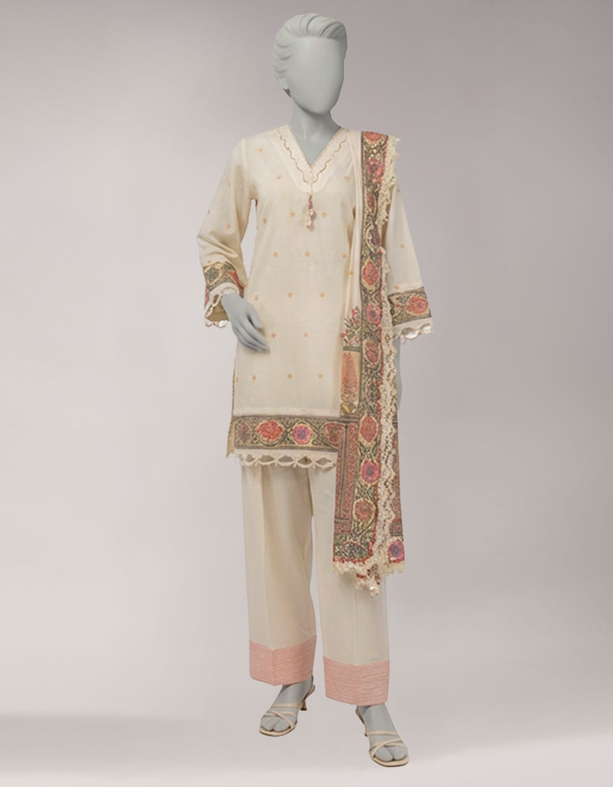 CREAM JACQUARD SHIMMER UNSTITCHED 3PC