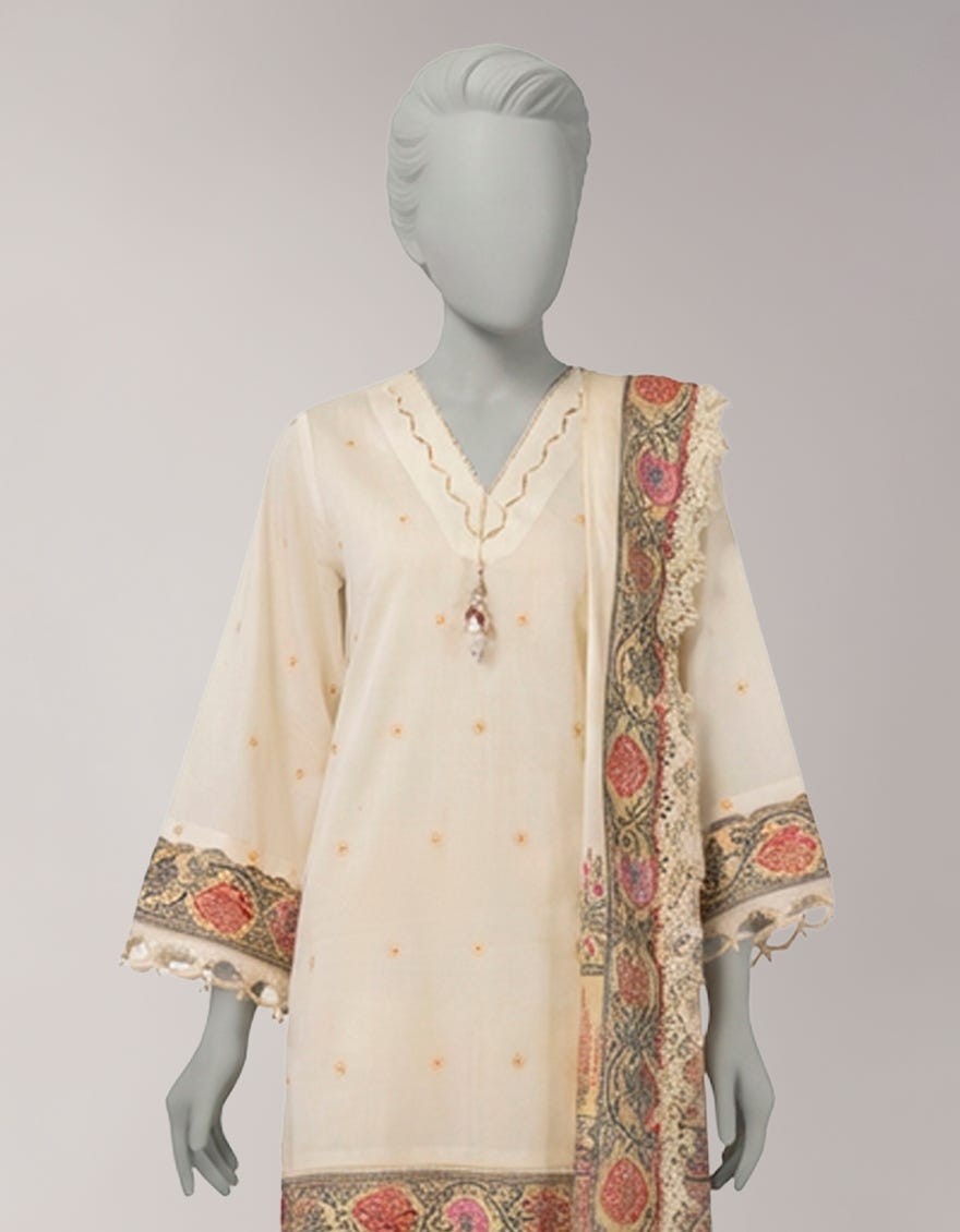 CREAM JACQUARD SHIMMER UNSTITCHED 3PC