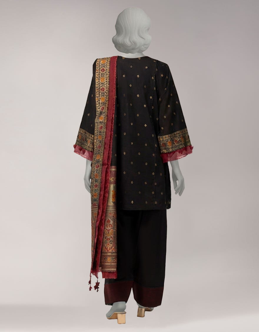 BLACK JACQUARD SHIMMER UNSTITCHED 3PC