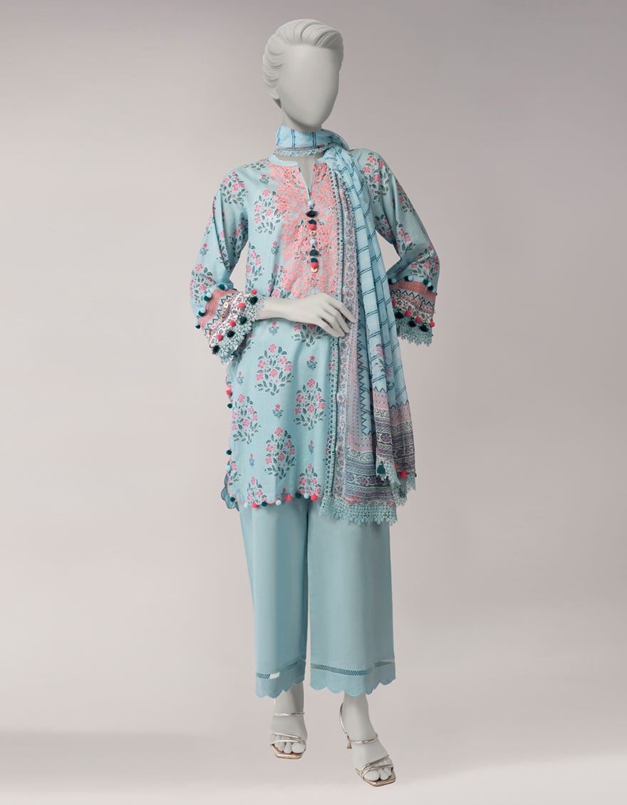 BLUE LAWN EMBROIDERED UNSTITCHED 3PC