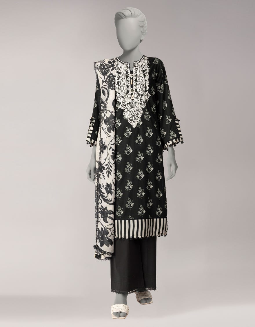 BLACK LAWN EMBROIDERED UNSTITCHED 3PC