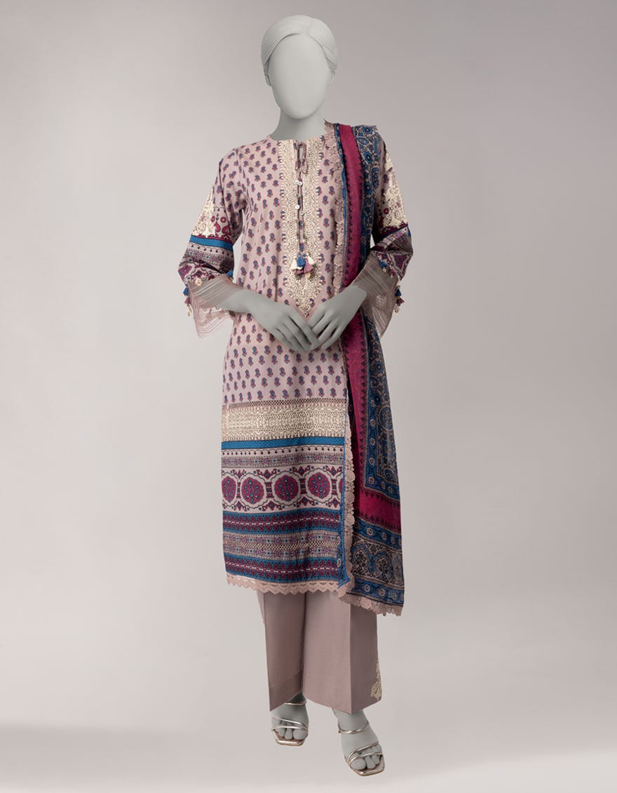 PINK LAWN EMBROIDERED UNSTITCHED 3PC