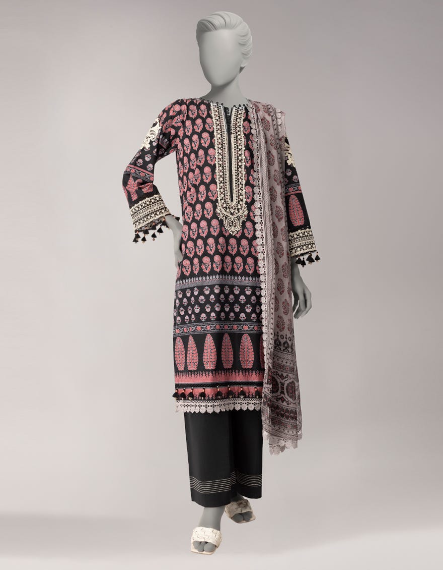 BLACK LAWN EMBROIDERED 3PC UNSTITCHED