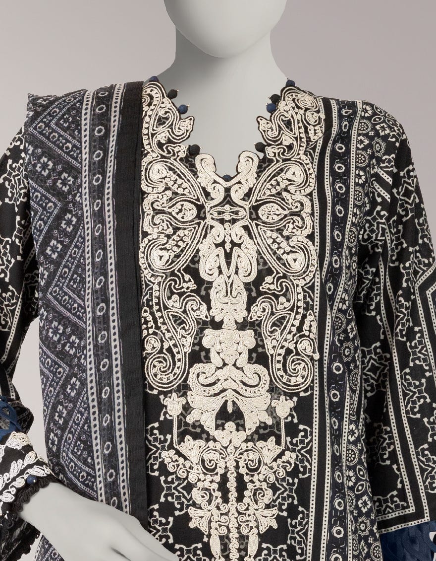 BLACK LAWN EMBROIDERED UNSTITCHED 3PC