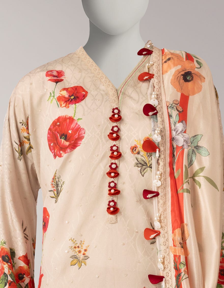 MULTICOLOR DOBBY EMBROIDERED UNSTITCHED 3PC