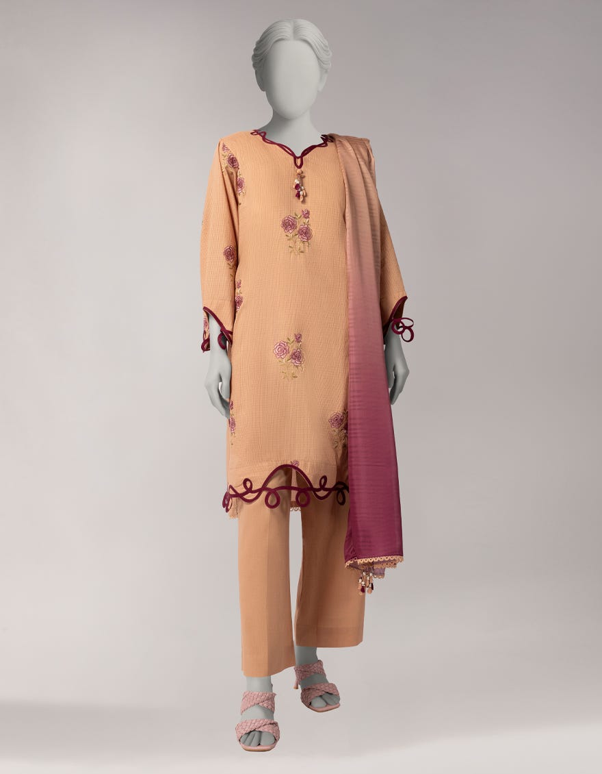 BROWN DORIA EMBROIDERED UNSTITCHED 3PC