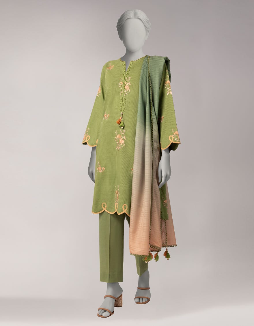 GREEN DORIA EMBROIDERED UNSTITCHED 3PC