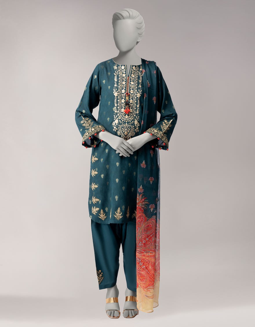 GREEN ZARI LAWN EMBROIDERED UNSTITCHED 3PC