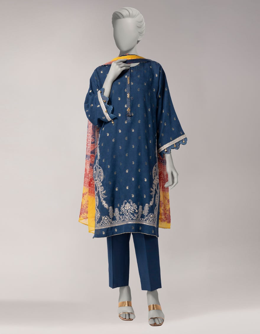 BLUE ZARI LAWN EMBROIDERED UNSTITCHED 3PC