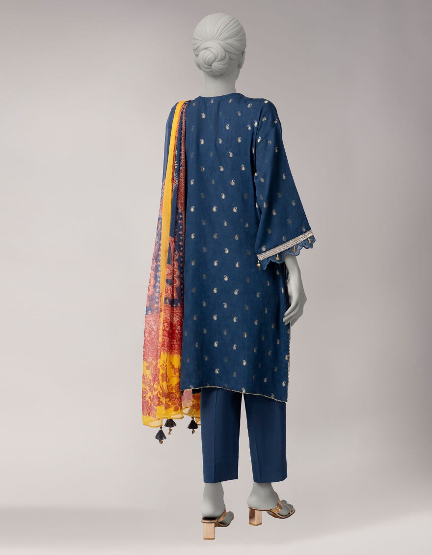 BLUE ZARI LAWN EMBROIDERED UNSTITCHED 3PC