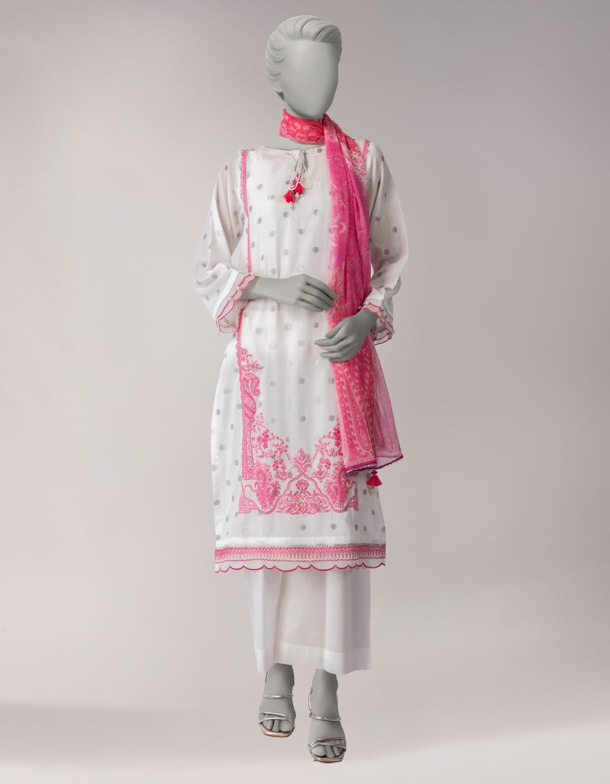 WHITE ZARI LAWN EMBROIDERED UNSTITCHED 3PC