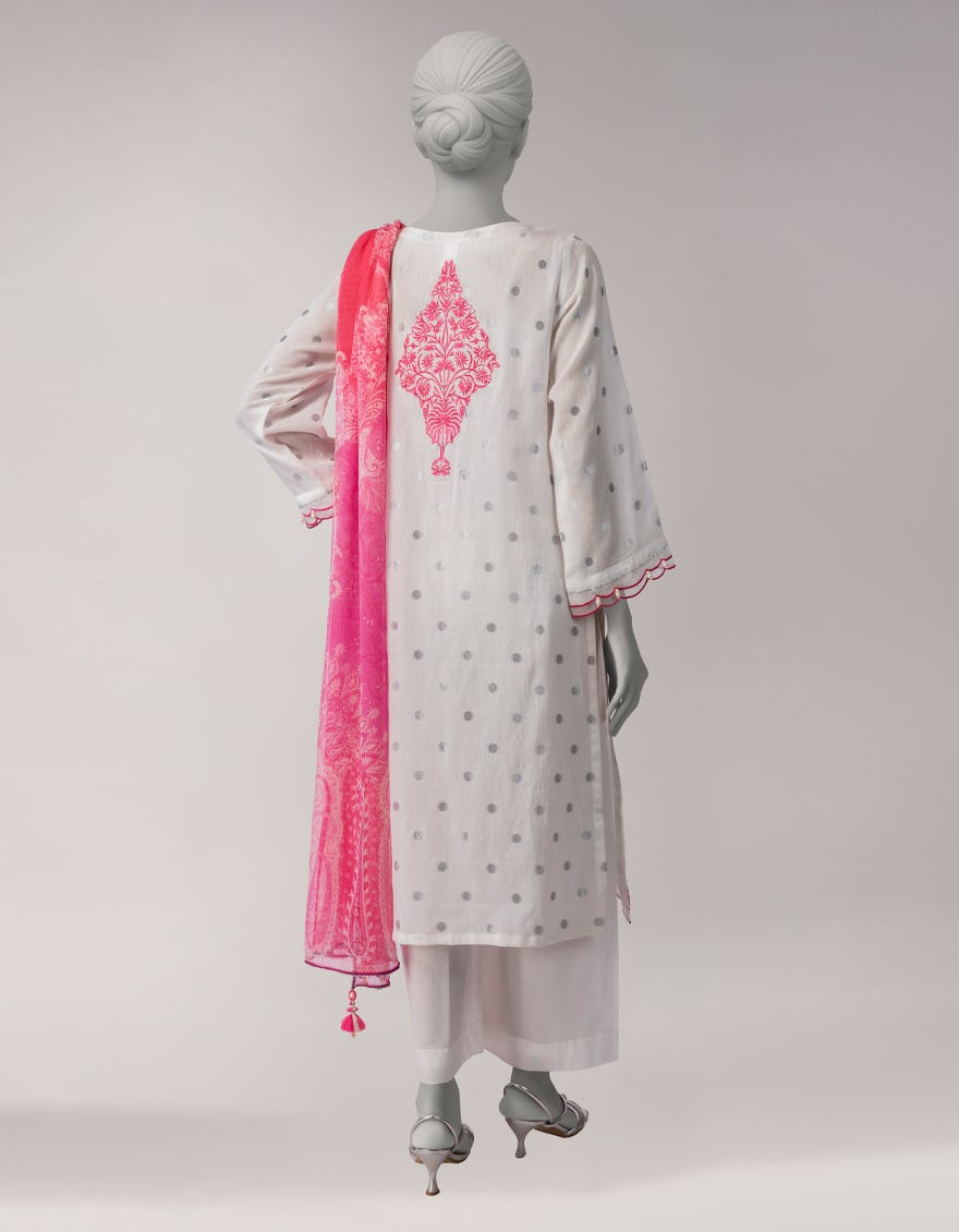 WHITE ZARI LAWN EMBROIDERED UNSTITCHED 3PC
