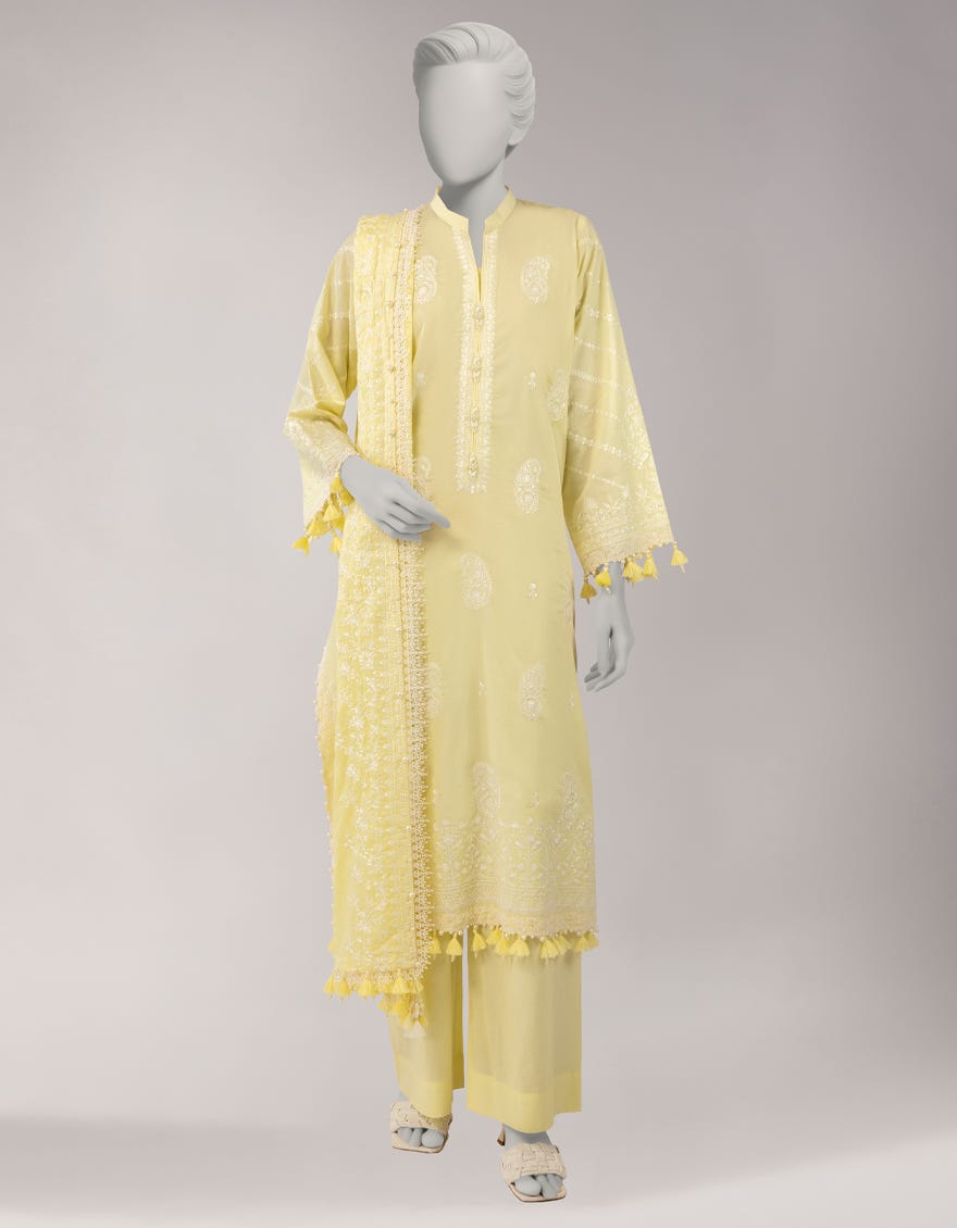 YELLOW LAWN EMBROIDERED UNSTITCHED 3PC
