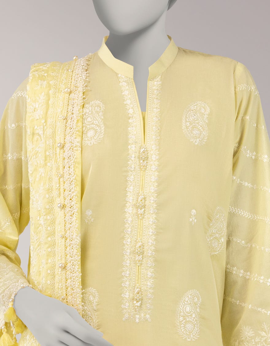 YELLOW LAWN EMBROIDERED UNSTITCHED 3PC