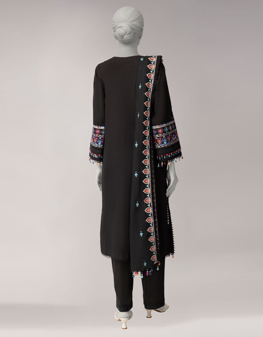 BLACK DORIA EMBROIDERED UNSTITCHED 3PC