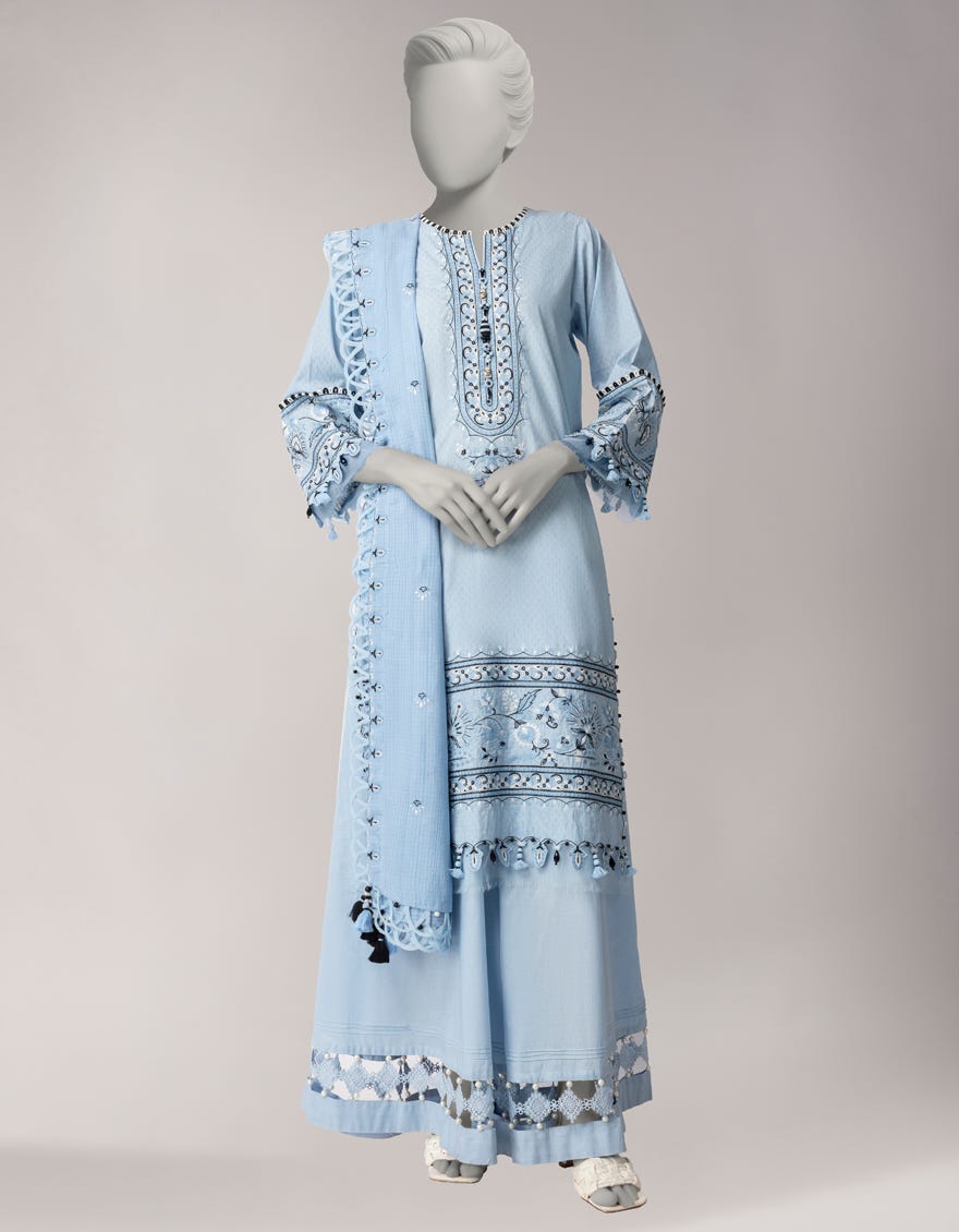 BLUE DORIA EMBROIDERED UNSTITCHED 3PC