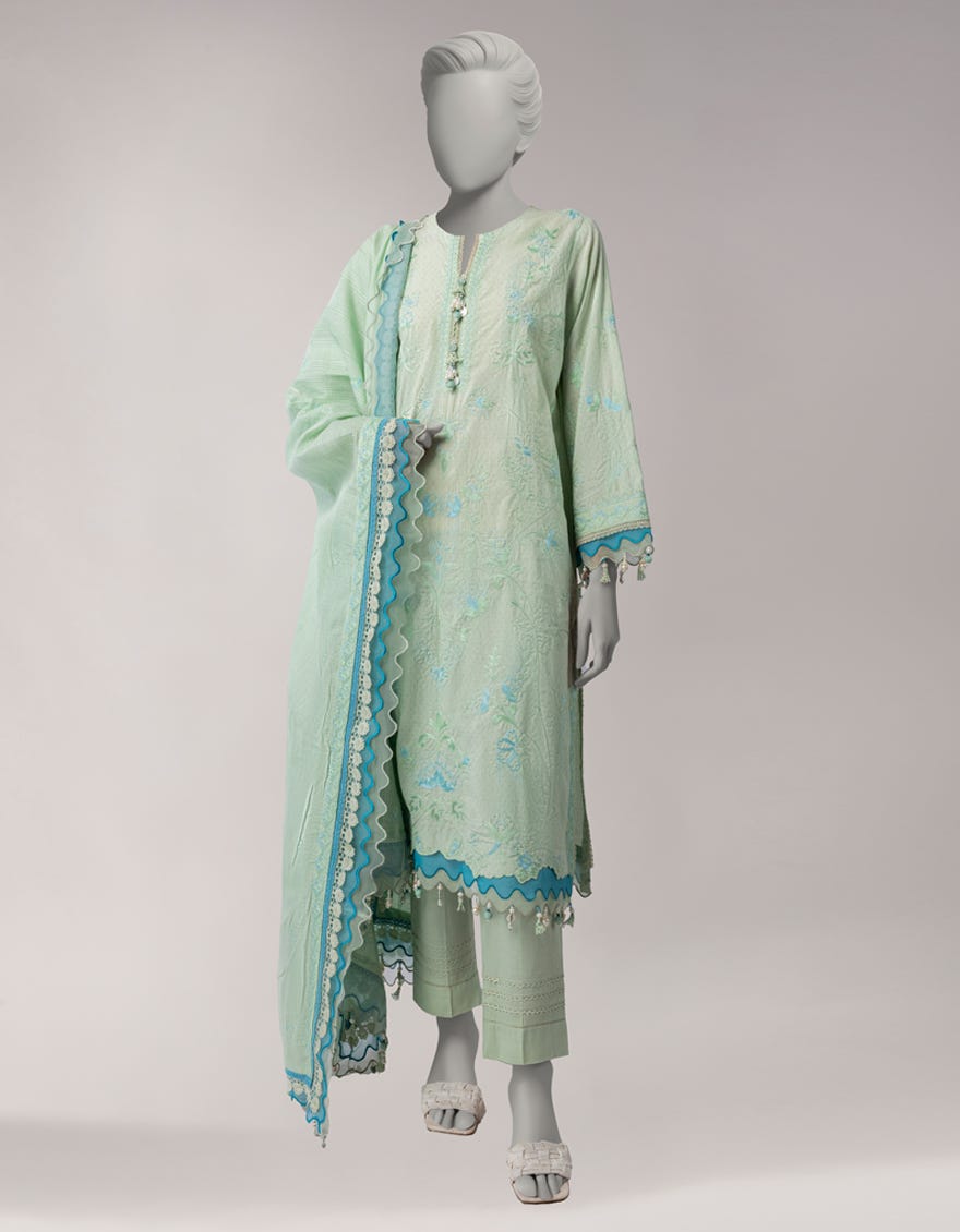 GREEN DORIA EMBROIDERED UNSTITCHED 3PC