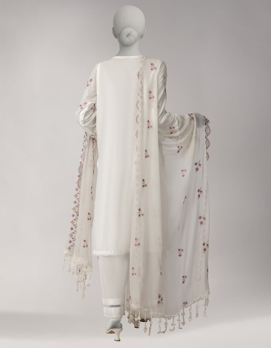 WHITE LAWN SCHIFFLI UNSTITCHED 3PC