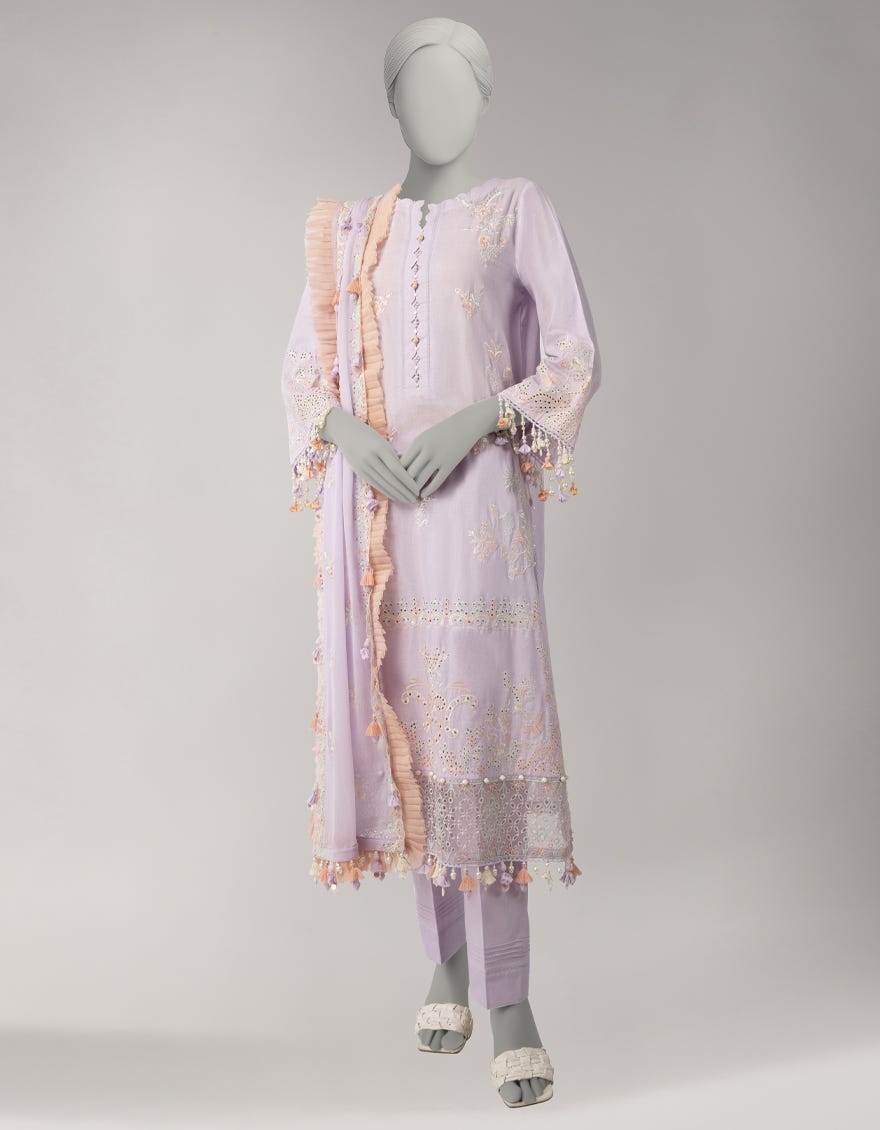 LILAC LAWN SCHIFFLI UNSTITCHED 3PC