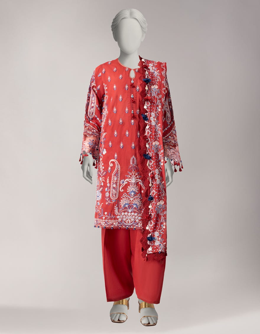 RED LAWN EMBROIDERED UNSTITCHED 3PC