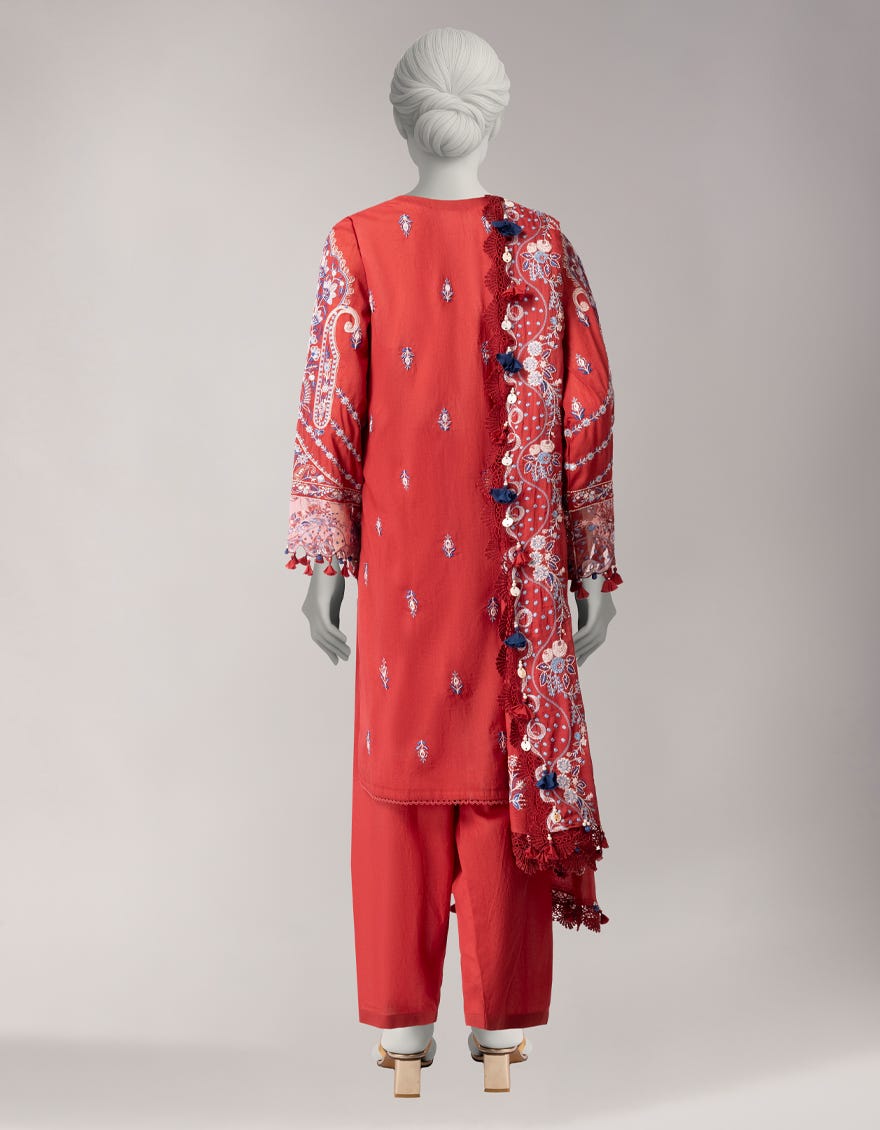 RED LAWN EMBROIDERED UNSTITCHED 3PC