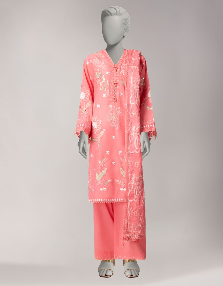PINK LAWN EMBROIDERED UNSTITCHED 3PC
