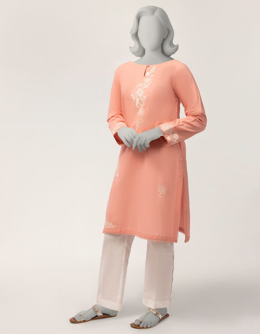 PEACH LAWN EMBROIDERED KURTI