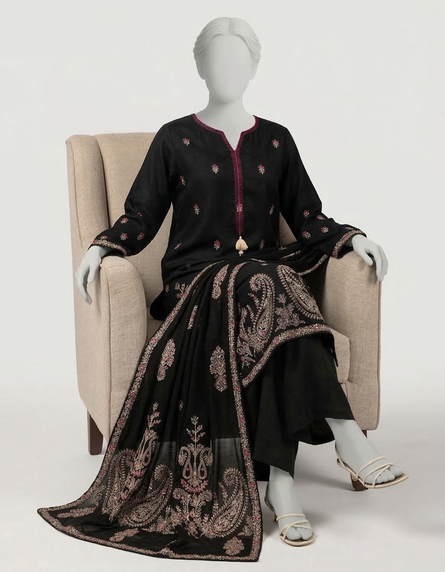 BLACK LAWN EMBROIDERED STITCHED 3PC