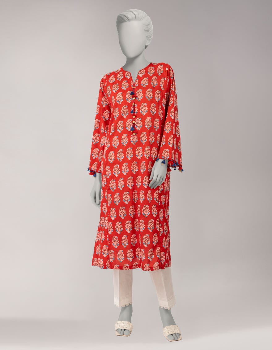 RED LAWN PASTE PRINTED UNSTITCHED 1PC