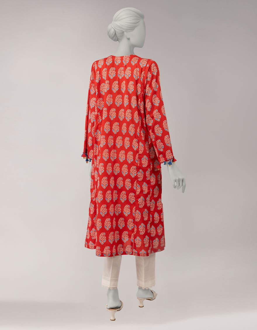 RED LAWN PASTE PRINTED UNSTITCHED 1PC