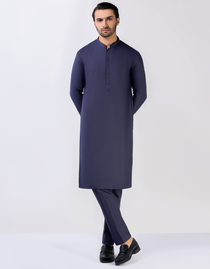 Deep Indigo Unstitched Kameez Shalwar Fabric | Jjms-2620
