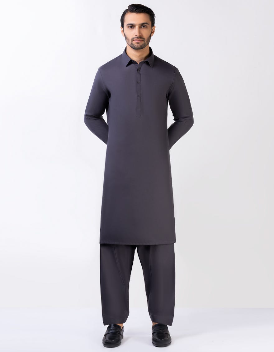 Grey Unstitched Kameez Shalwar Fabric | Jjms-2619