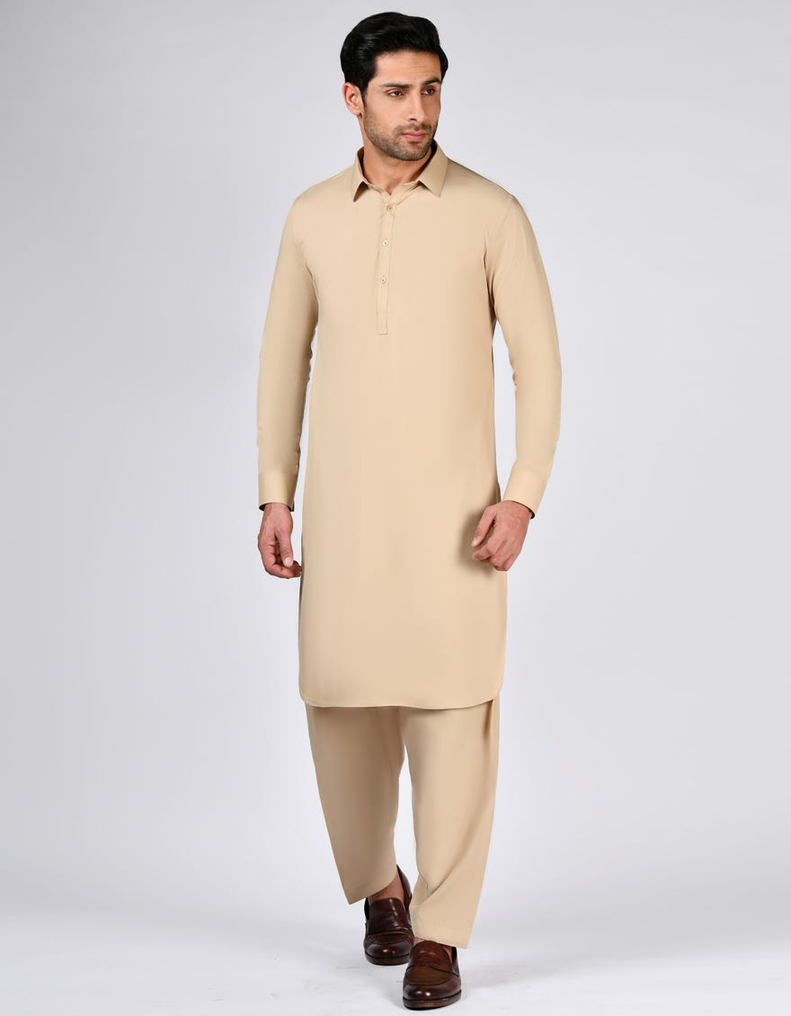 Beige Blended Unstitched Kameez Shalwar Fabric | Jjms-2648