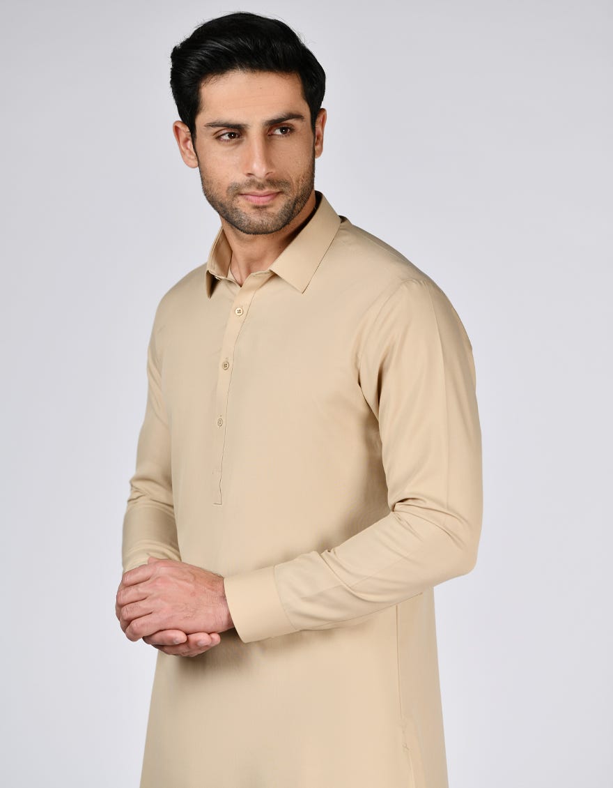 Beige Blended Unstitched Kameez Shalwar Fabric | Jjms-2648