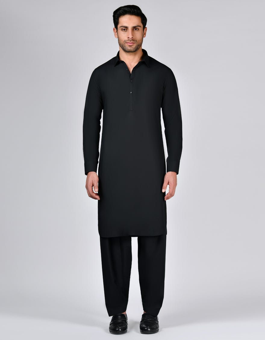 Black Blended Unstitched Kameez Shalwar Fabric | Jjms-2671