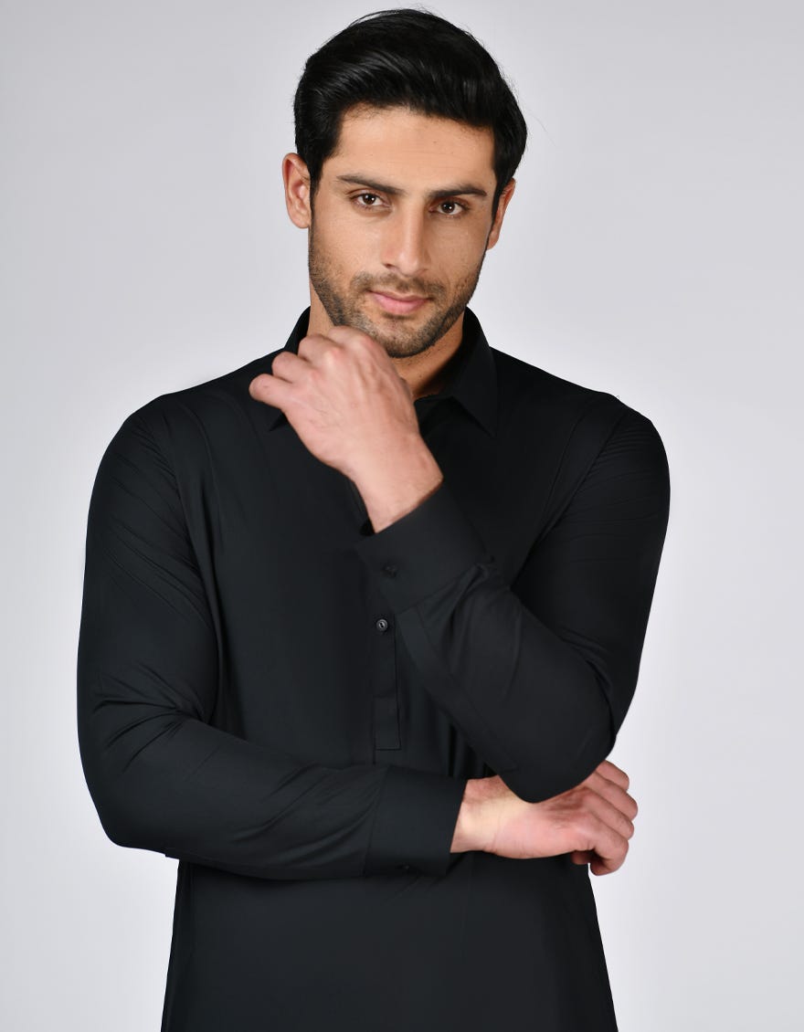 Black Blended Unstitched Kameez Shalwar Fabric | Jjms-2671