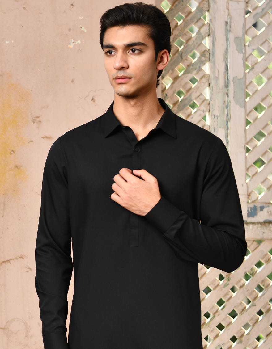 Black Blended Unstitched Kameez Shalwar Fabric | Jjms-2718