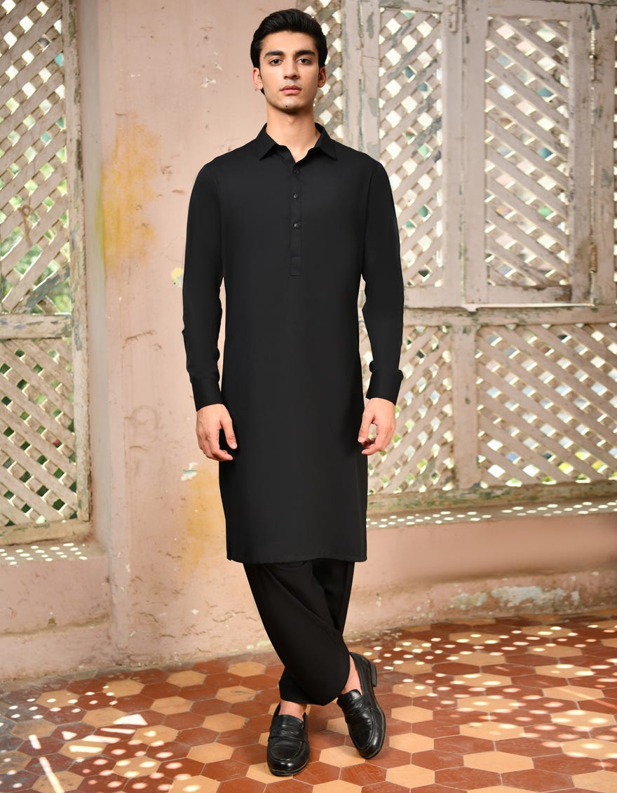 Black Blended Unstitched Kameez Shalwar Fabric | Jjms-2718