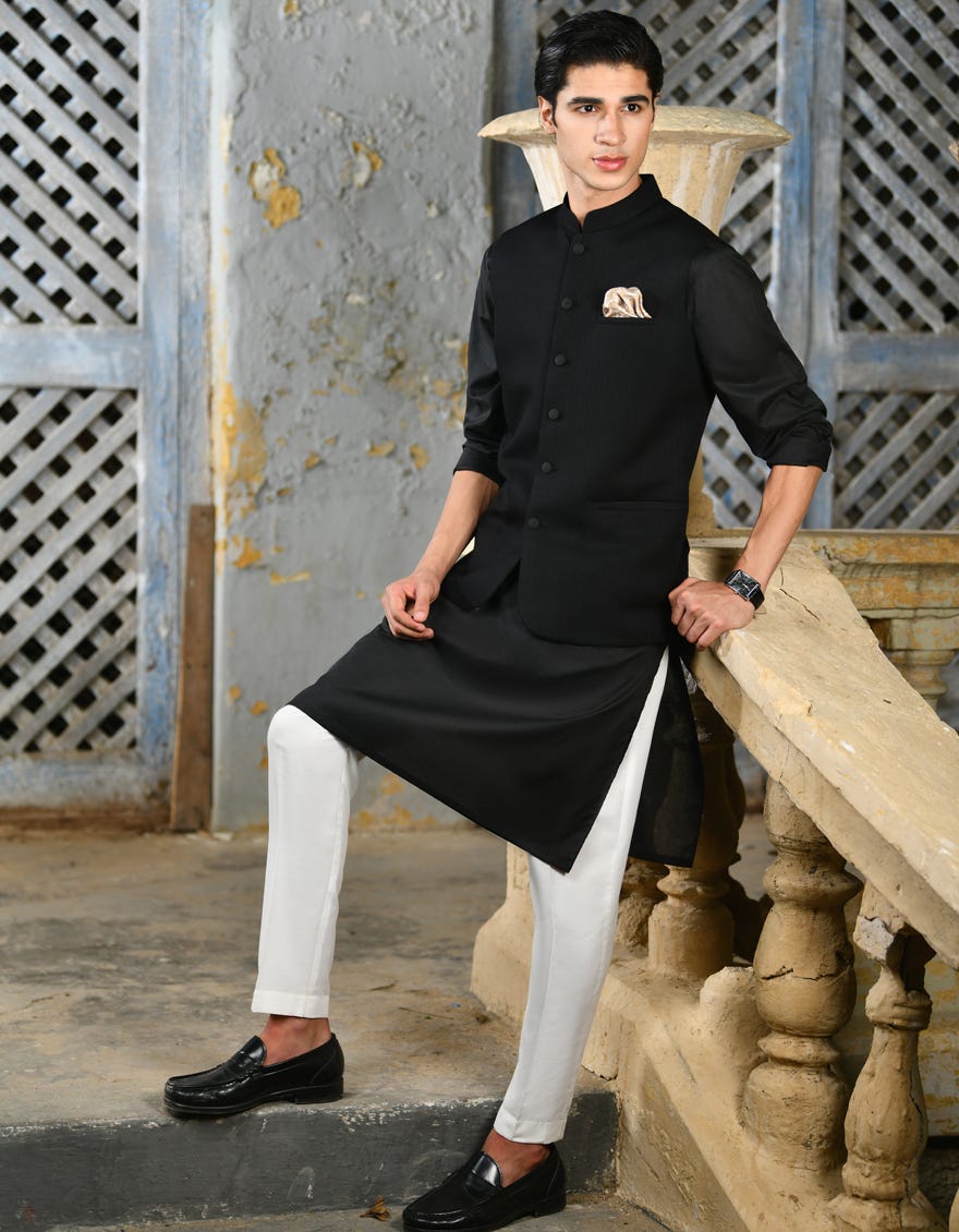 Black Suiting Waist Coat | Jjvc-A-27380-R10-Ap