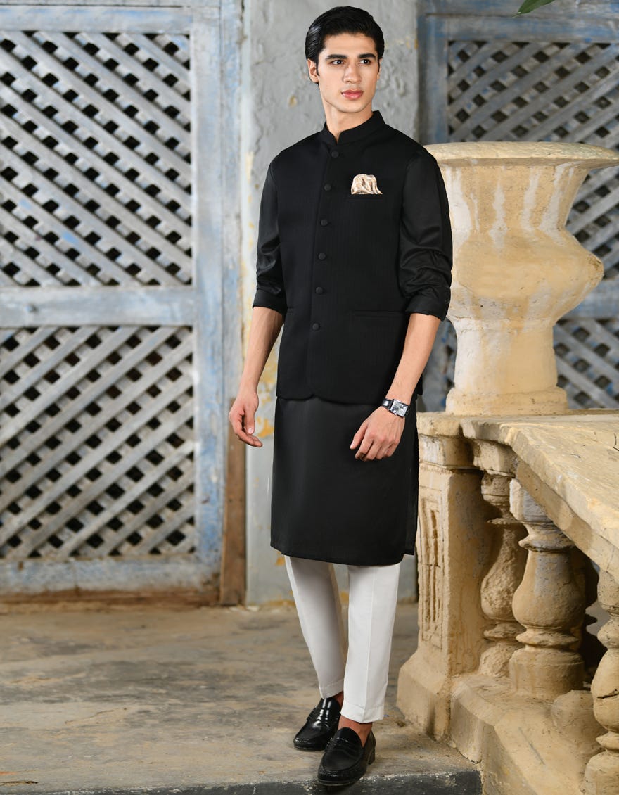 Black Suiting Waist Coat | Jjvc-A-27380-R10-Ap