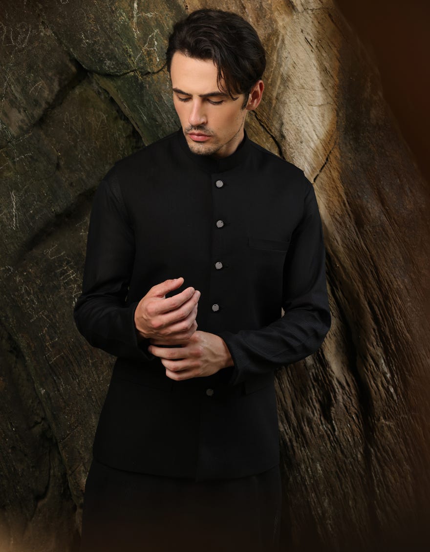 BLACK PLAIN SUITING WAISTCOAT