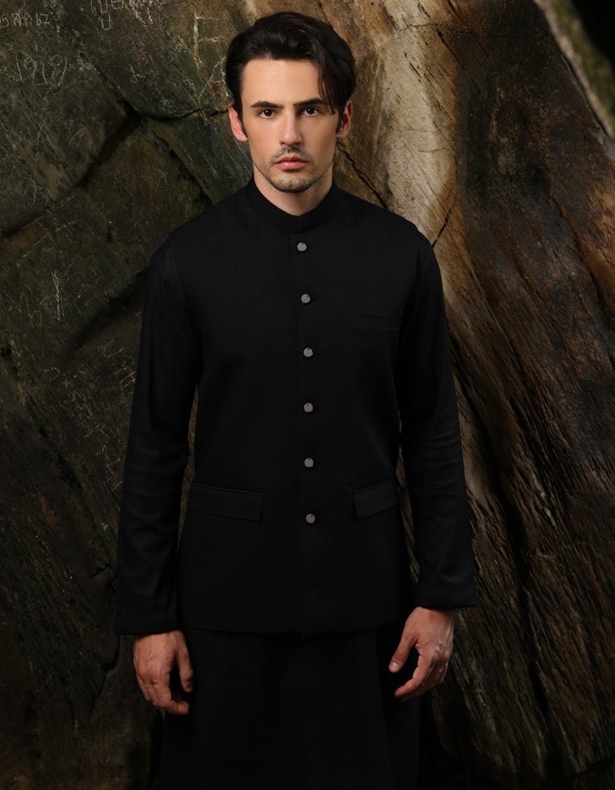BLACK SUITING WAISTCOAT | JJVC-A-27380-R11-AP