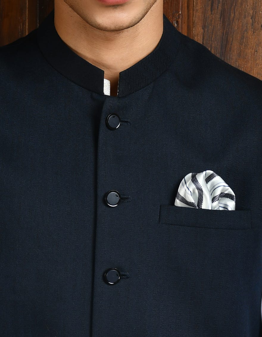 Navy Blue Suiting Waist Coat | Jjvc-A-27381-R10-Ap