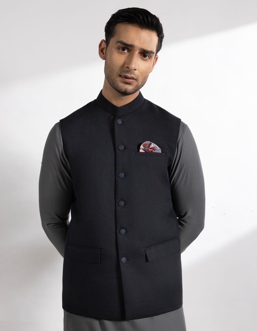 NAVY BLUE PLAIN SUITING WAISTCOAT