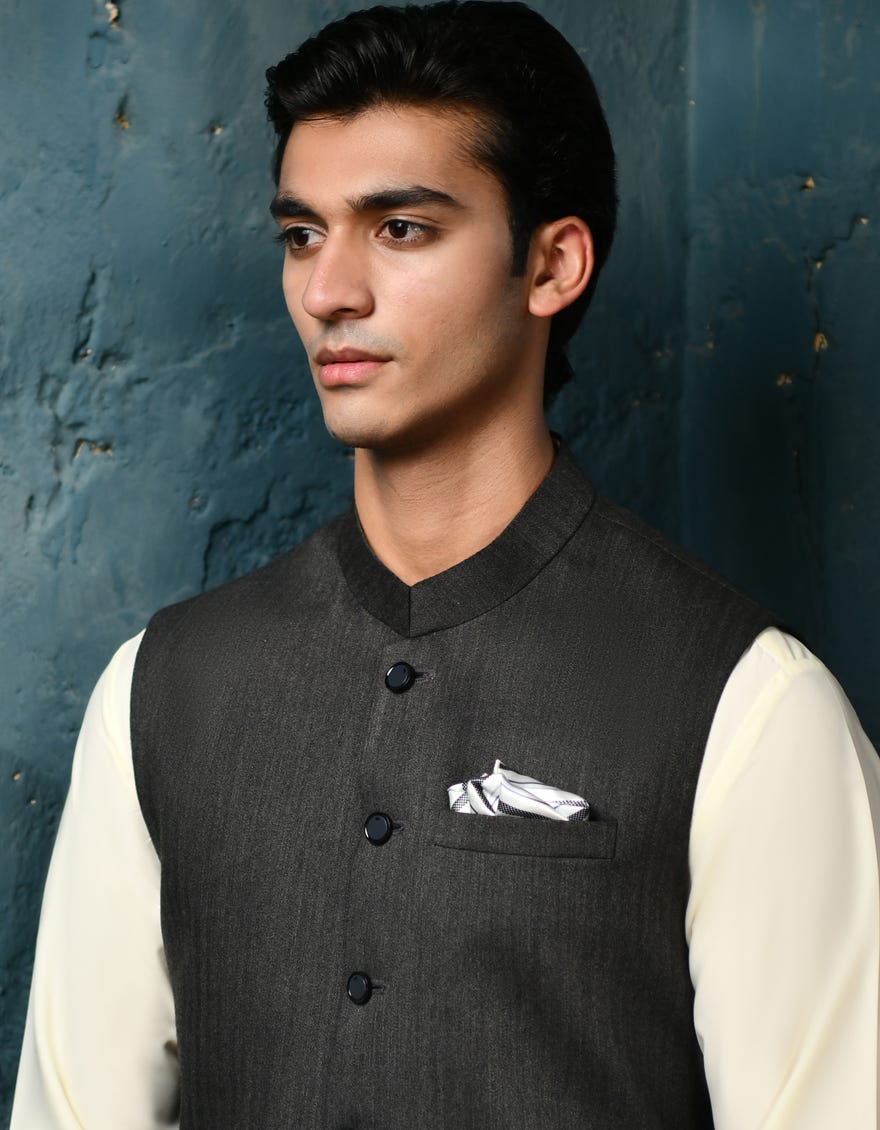 Grey Suiting Waist Coat | Jjvc-A-27385-R10-Ap