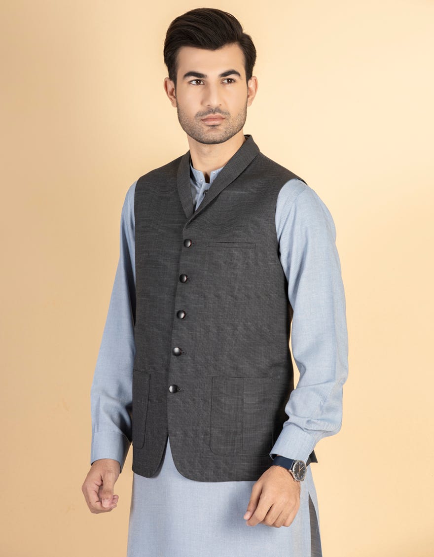 DARK GREY BLENDED WAISTCOAT | JJVC-27421