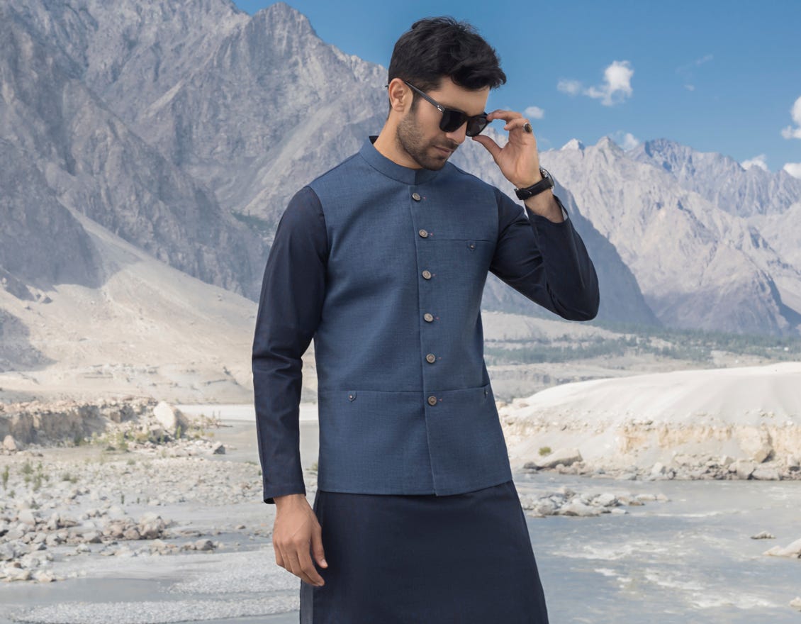 ELECTRIC BLUE BLENDED WAISTCOAT | JJVC-27422